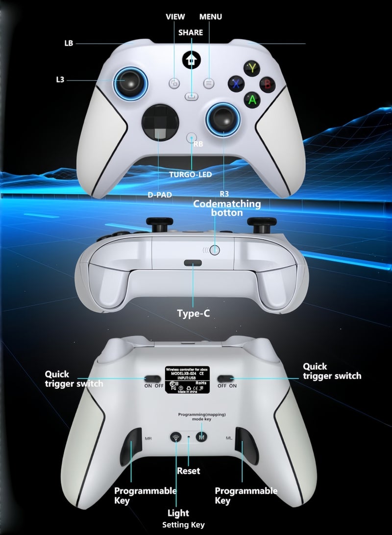 كول رابي وحدة تحكم لاسلكية بتردد 2.4 جيجاهرتز مع إضاءة RGB بسبعة ألوان لأجهزة Xbox One و Xbox Series X/S و Xbox One X/S والكمبيوتر الشخصي و Steam، مزودة بعصا تحكم بتقنية تأثير هول، وبطارية بسعة 800 مللي أمبير/ساعة، ووظيفة اهتزاز مزدوج، ووظيفة توربو، وإمكانية البرمجة، ومنفذ صوت 3.5 ملم (أبيض لؤلؤي). - Image 5
